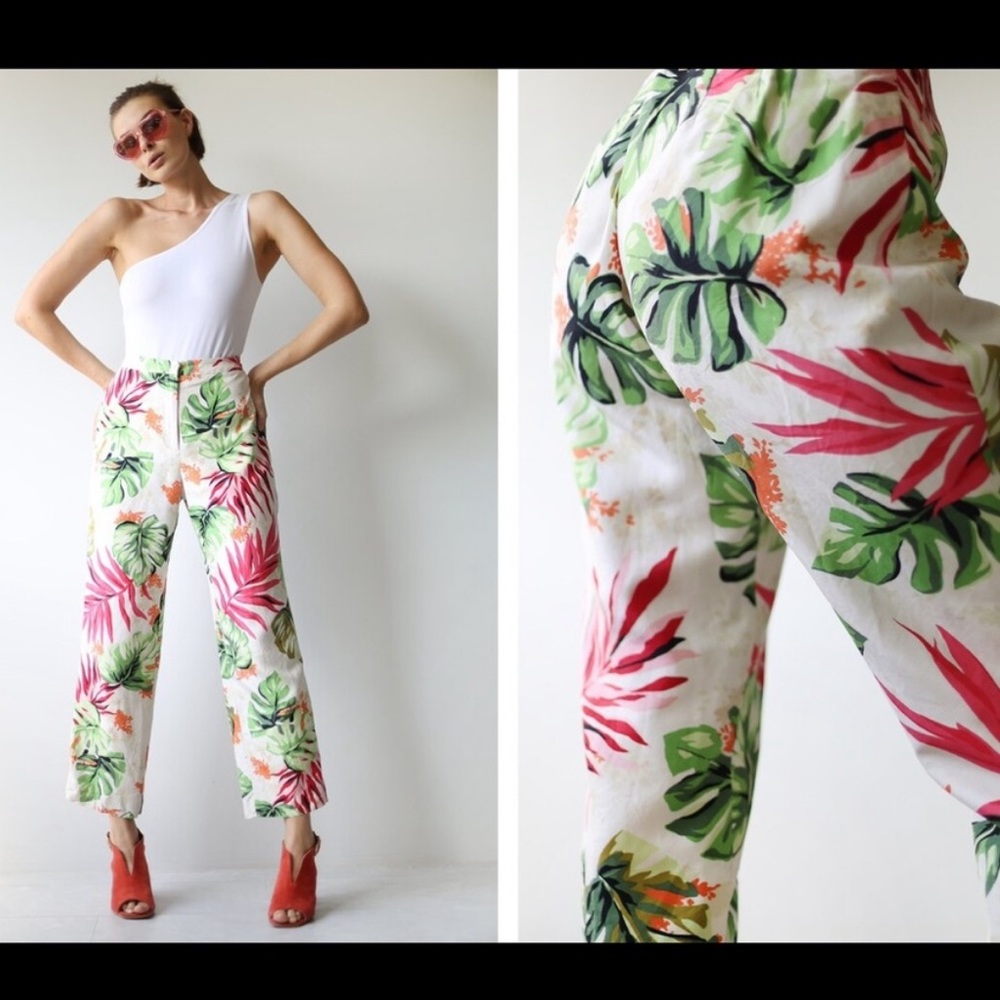 Talbots 100% Silk Tropical Palm Leaf Print Pants - Size 10